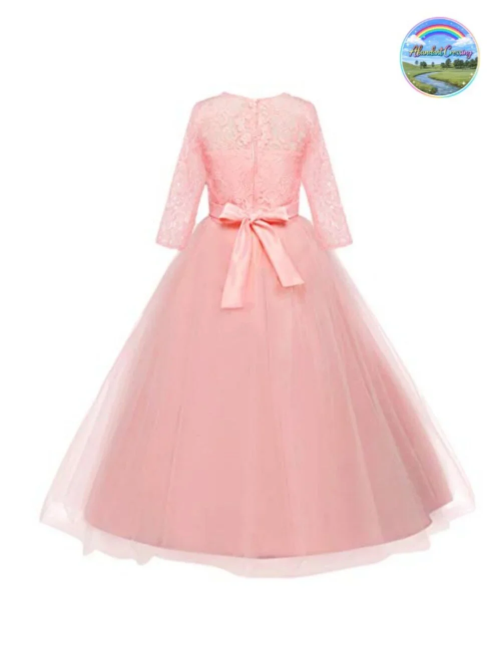 Flower Girl Lace Maxi Dress 3/4 Sleeve Princess Formal Wedding